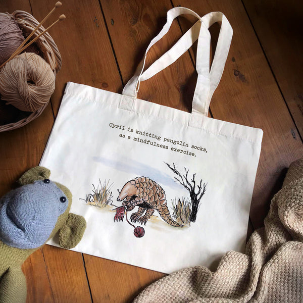 Personalised Knitting Tote Bag, Cyril Pangolin