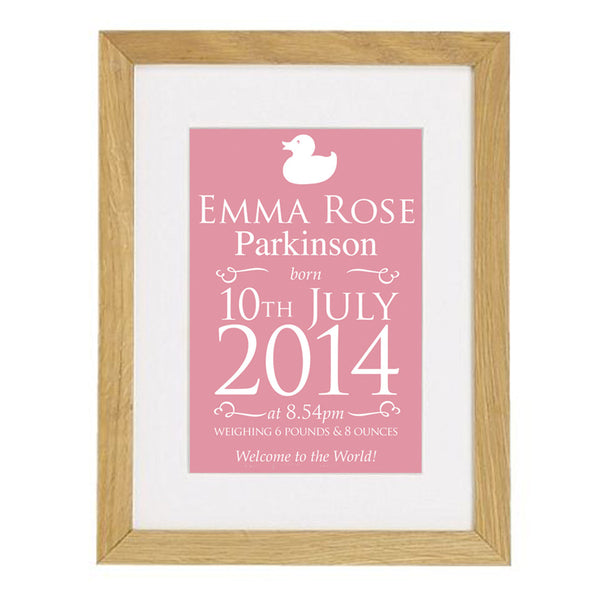 Personalised Birth Announcement Framed Print