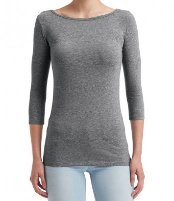 HEATHER - Anvil Ladies Stretch 3/4 Sleeve T-Shirt (garment & printing / AV133)