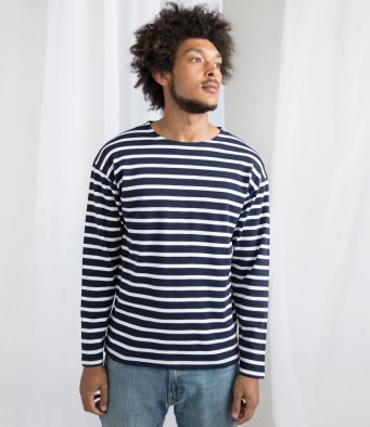 One By Mantis Unisex Long Sleeve Breton Stripe T-Shirt (garment & printing / M136)