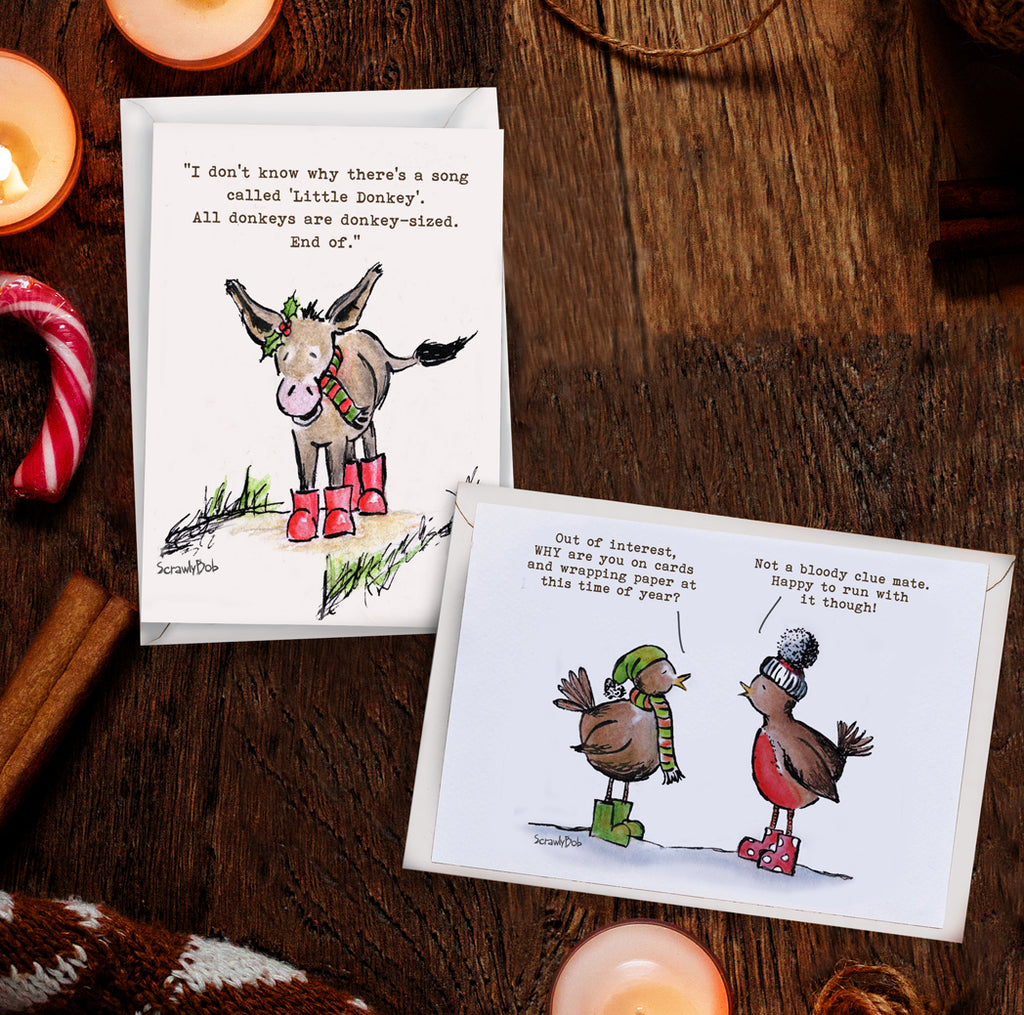 Christmas Card Pack (Donkey and Robin)