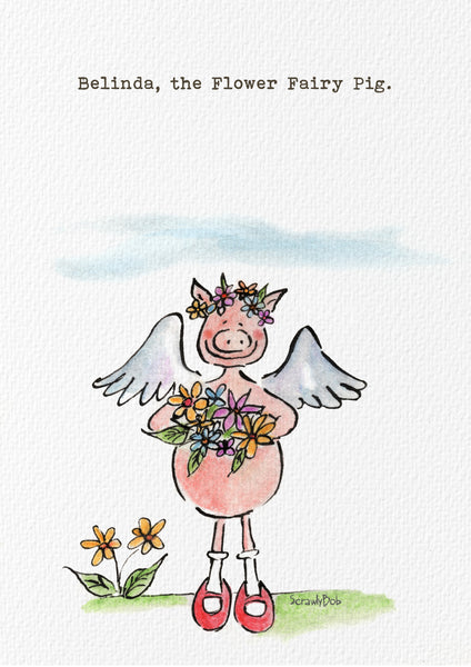 Belinda, the Flower Fairy Pig, A4 Signed Giclee Print