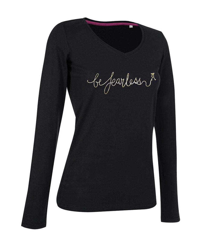 'Be Fearless' V-neck Long Sleeve Top